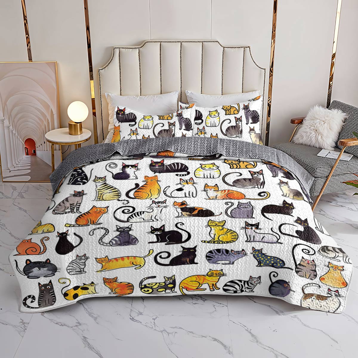 Lorva All Season Quilt 3-Piece Set Cat Friends