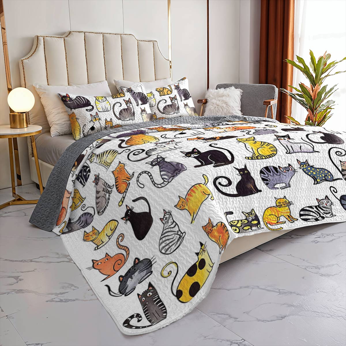 Lorva All Season Quilt 3-Piece Set Cat Friends
