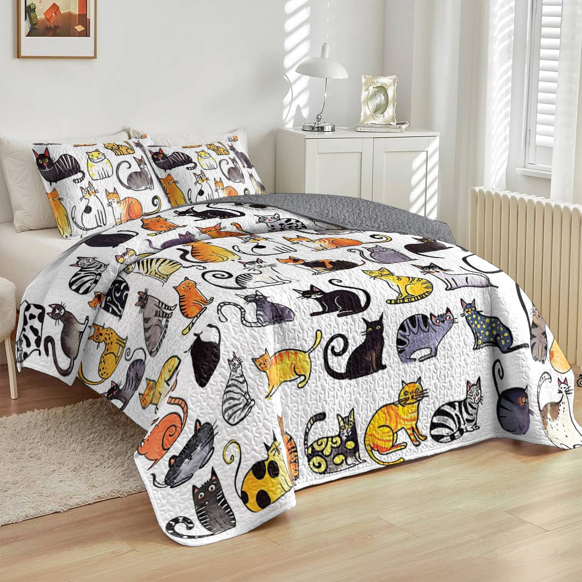 Lorva All Season Quilt 3-Piece Set Cat Friends