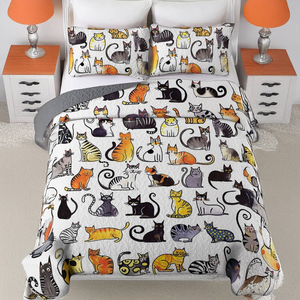 Lorva All Season Quilt 3-Piece Set Cat Friends