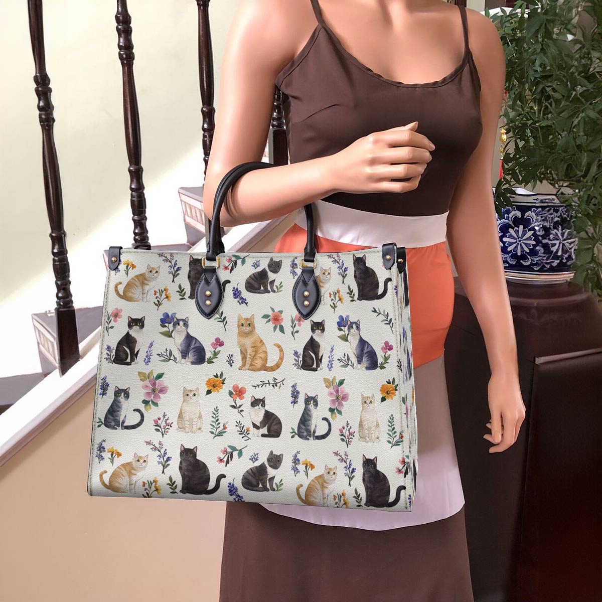 Lorva Leather Bag Floral Feline Parade