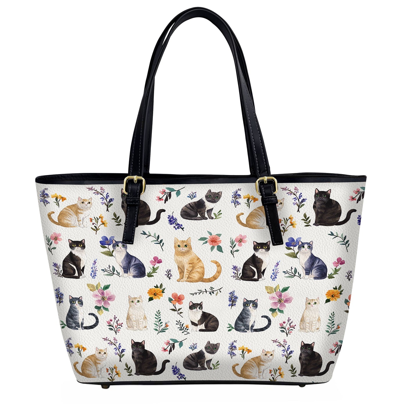 Lorva Leather Tote Bag Floral Feline Parade