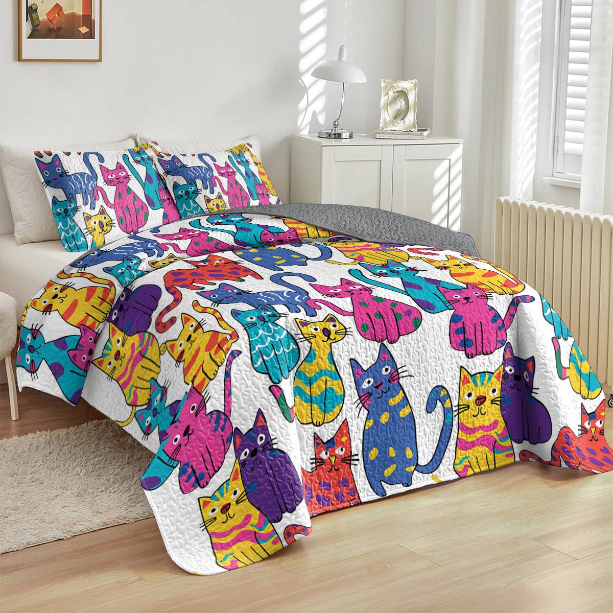Lorva All Season Quilt 3-Piece Set Whimsical Cats