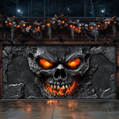 Lorva Halloween Garage Door Banner Decoration Hellfire Skull