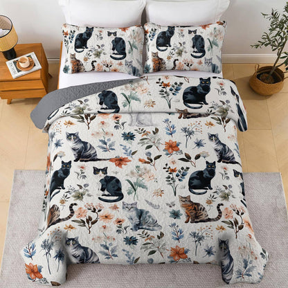 Lorva All Season Quilt 3-Piece Set Beautiful Floral Cats