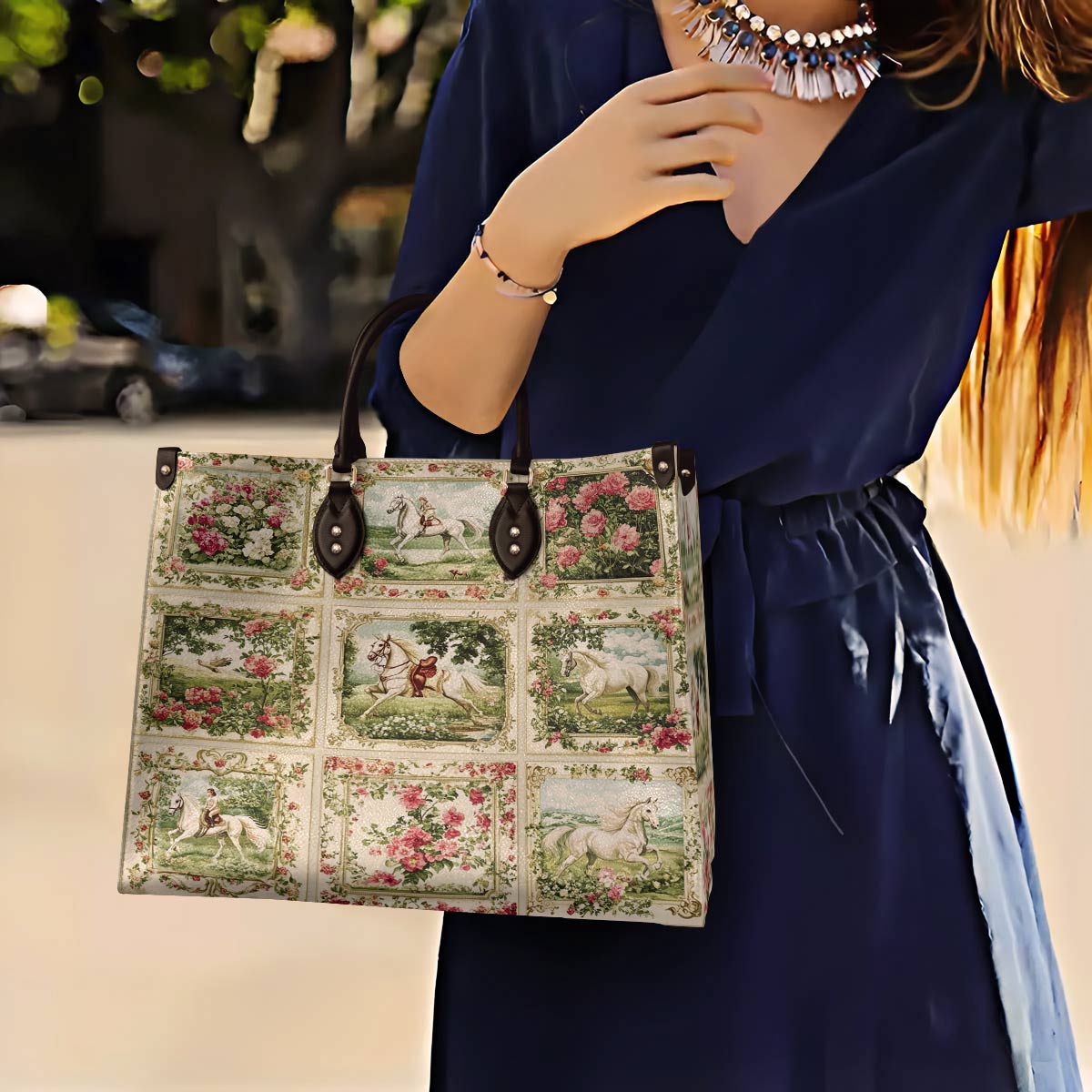 Lorva Leather Bag Horse Charm Floral Grace