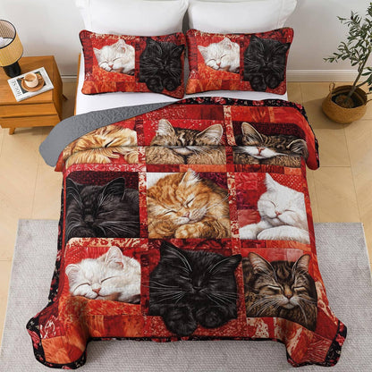 Lorva All Season Quilt 3-Piece Set Warm Hearts, Sleeping Cats