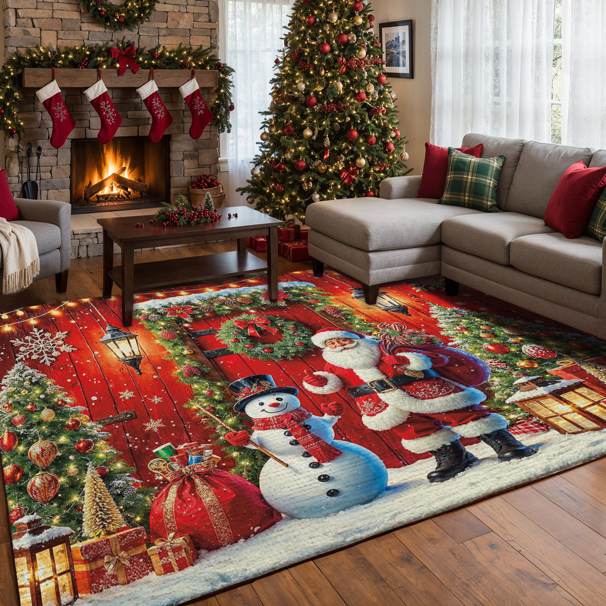Lorva Christmas Area Rug Happy Snowman