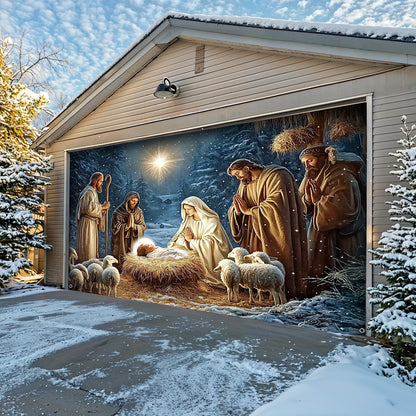 Lorva Christmas Garage Door Banner Decoration Faith Love The Nativity Scene