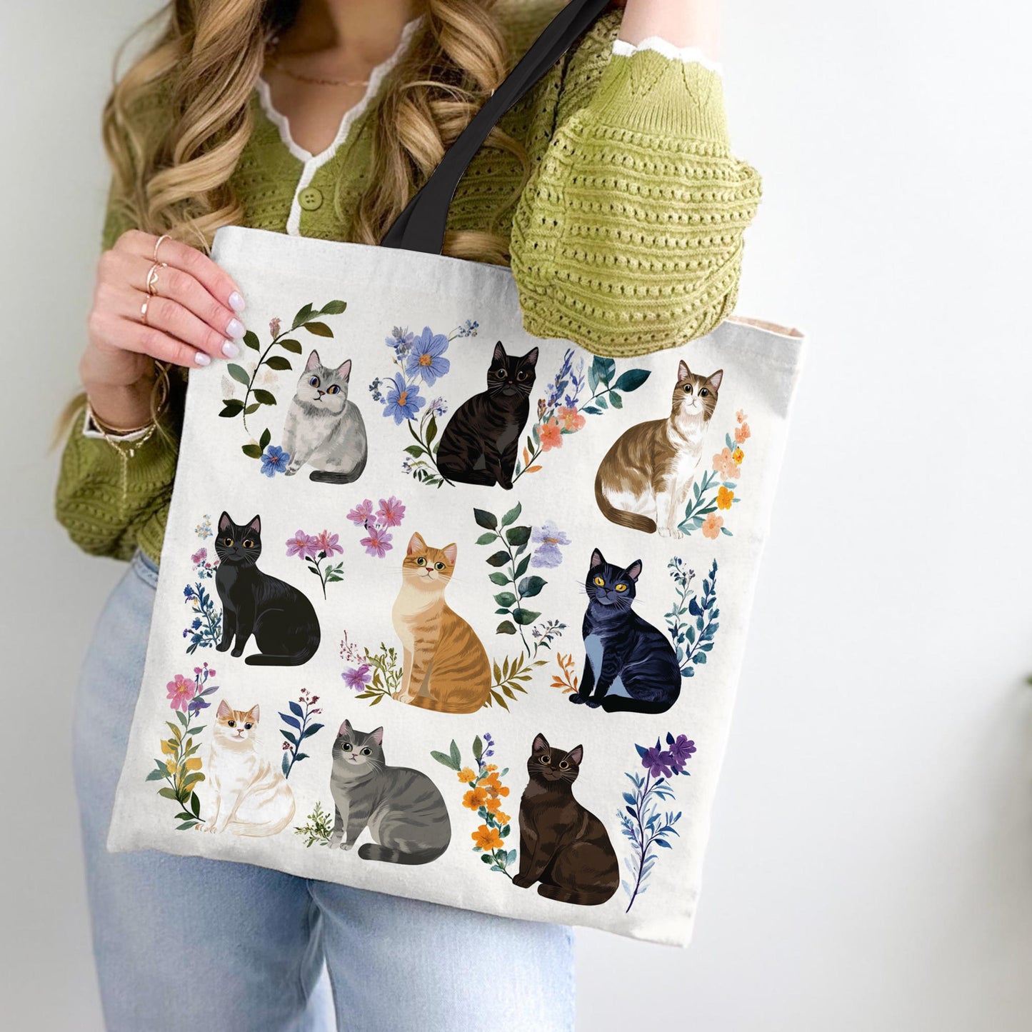 Lorva Tote Bag Charming Floral Cats