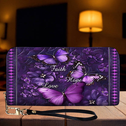 Lorva Butterfly Leather Wallet Faith Hope Love