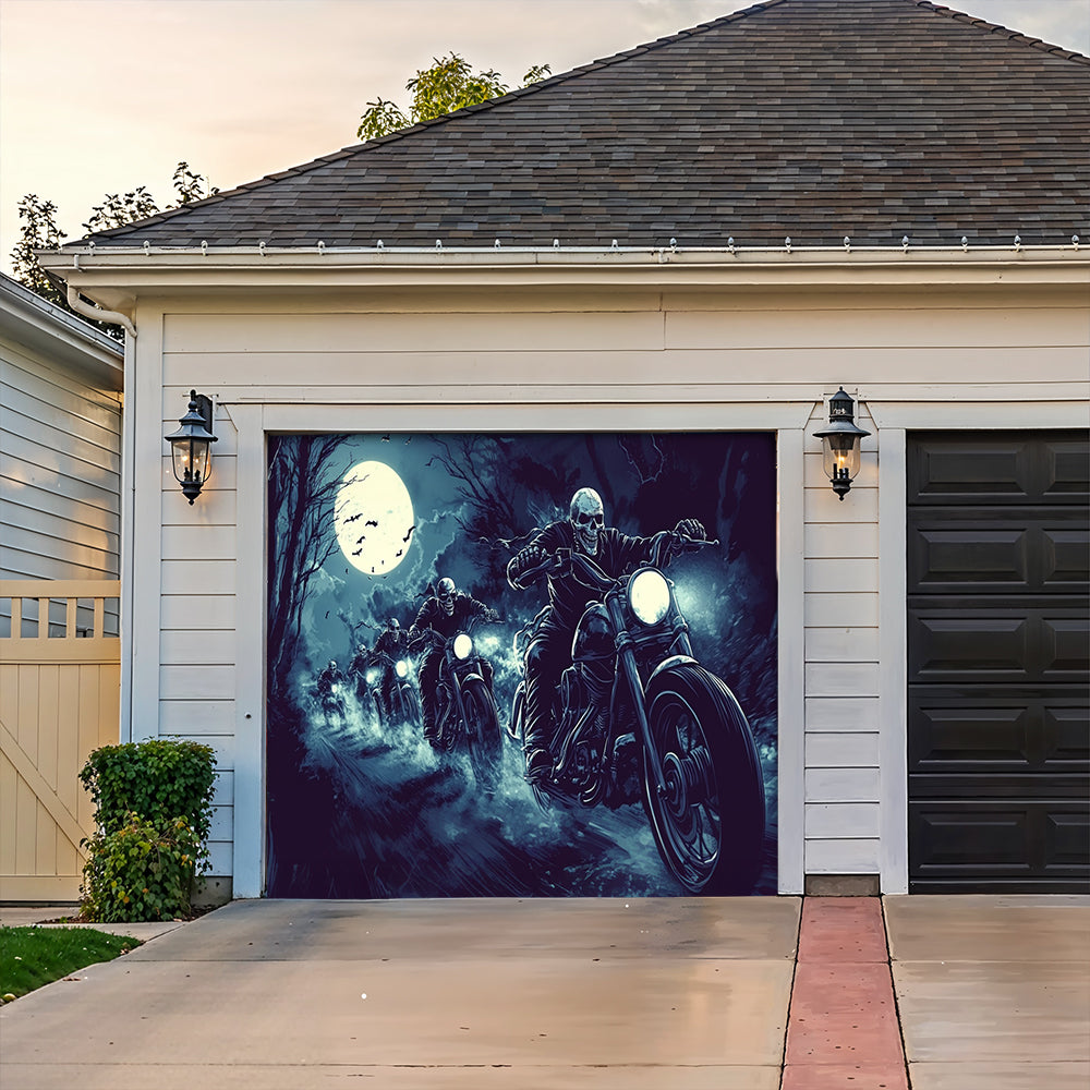 Lorva Halloween Garage Door Banner Decoration Phantom Biker Crew