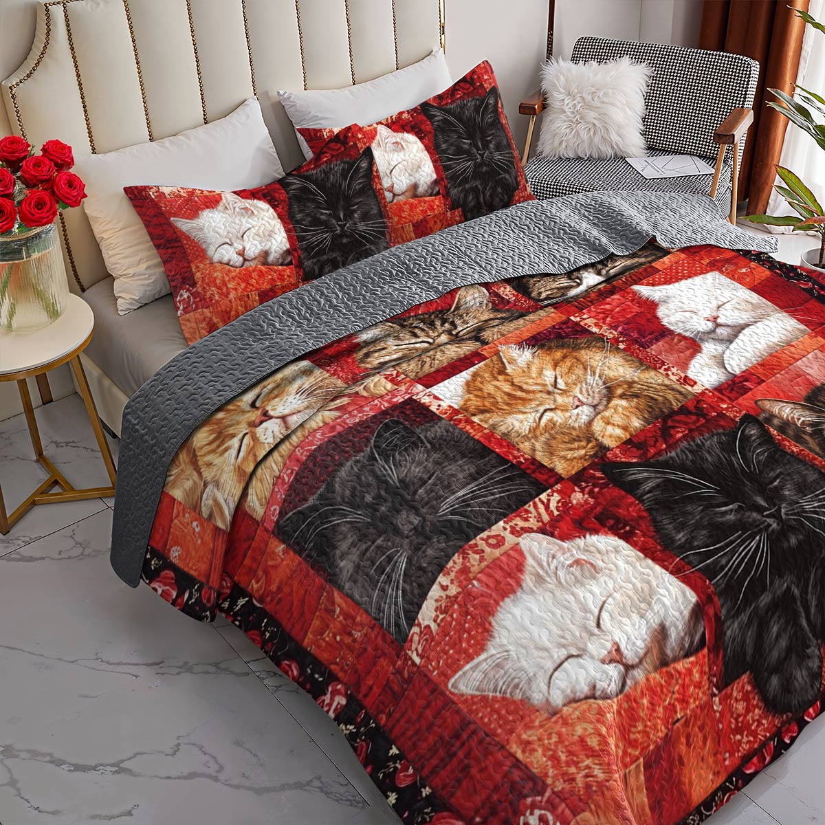 Lorva All Season Quilt 3-Piece Set Warm Hearts, Sleeping Cats