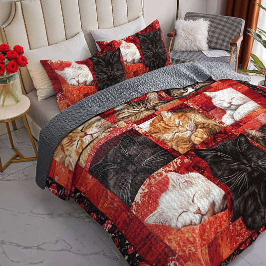 Lorva All Season Quilt 3-Piece Set Warm Hearts, Sleeping Cats