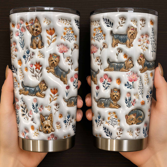 Lorva Yorkie 20Oz Flat Print Tumbler Happy Field Flowers