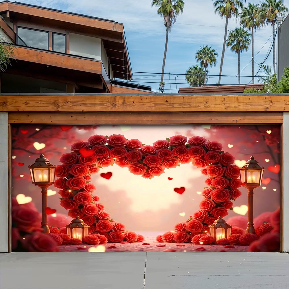 Lorva Garage Door Banner Decoration Heart Of Roses