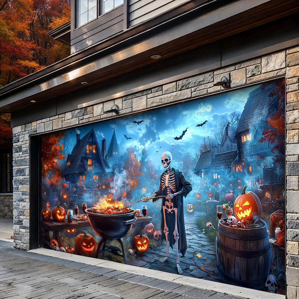 Lorva Halloween Garage Door Banner Decoration Skeleton’s Halloween BBQ
