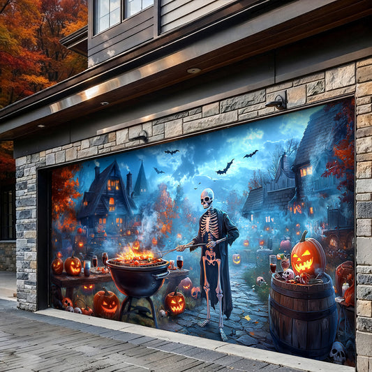 Lorva Halloween Garage Door Banner Decoration Skeleton’s Halloween BBQ