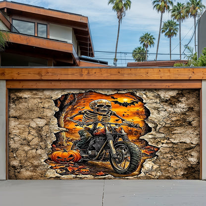 Lorva Halloween Garage Door Banner Decoration Skeleton Rider’s Halloween Ride