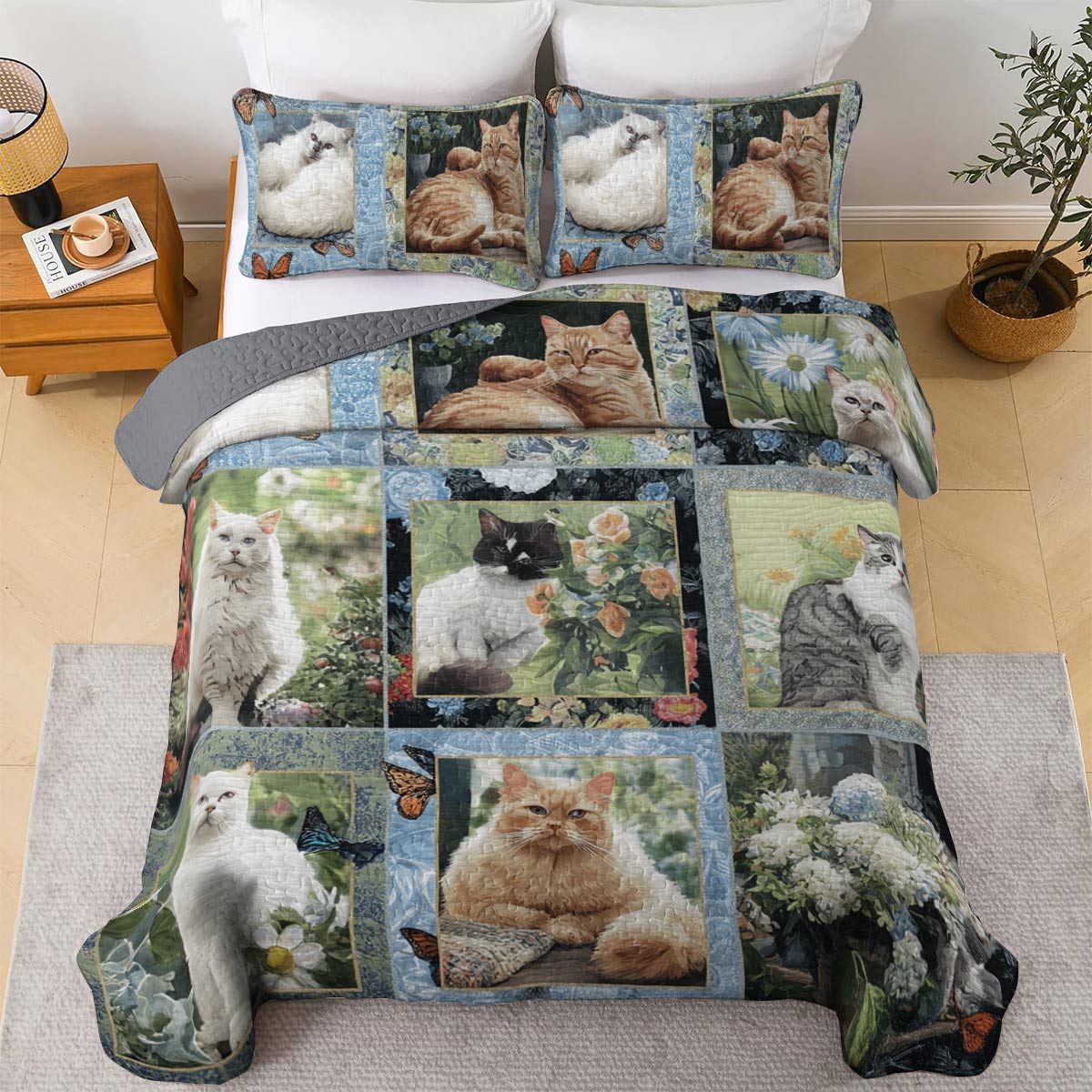 Lorva All Season Quilt 3-Piece Set Gentle Cat Garden