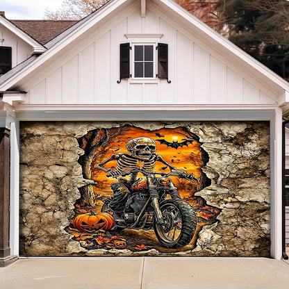 Lorva Halloween Garage Door Banner Decoration Skeleton Rider’s Halloween Ride