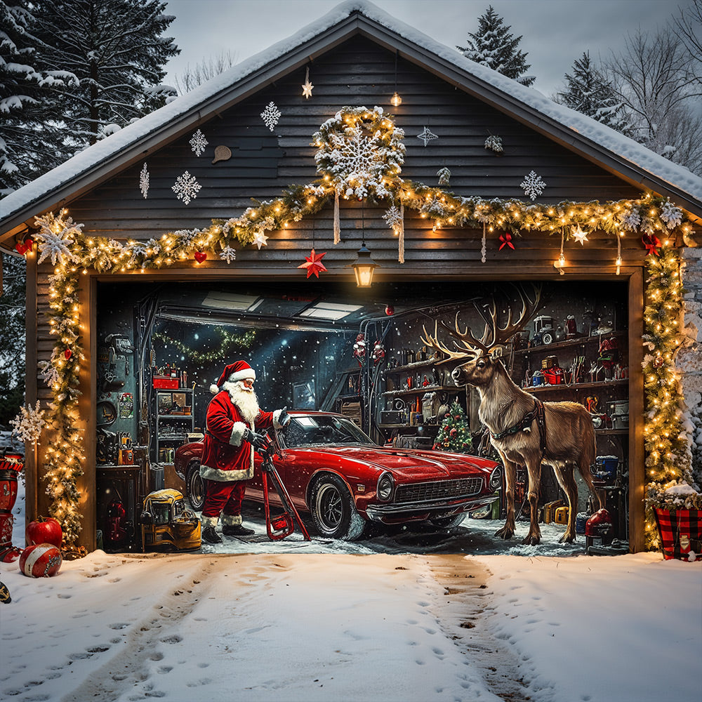Lorva Christmas Garage Door Banner Decoration Santa's Merry Motorworks