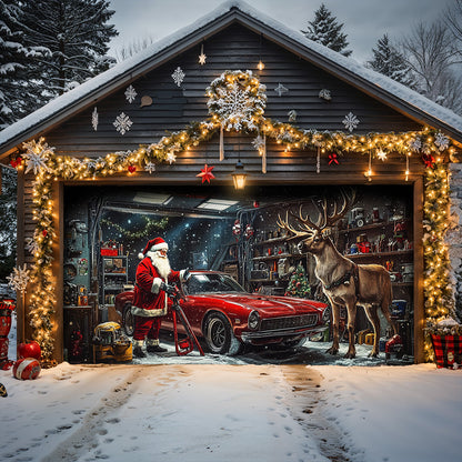 Lorva Christmas Garage Door Banner Decoration Santa's Merry Motorworks