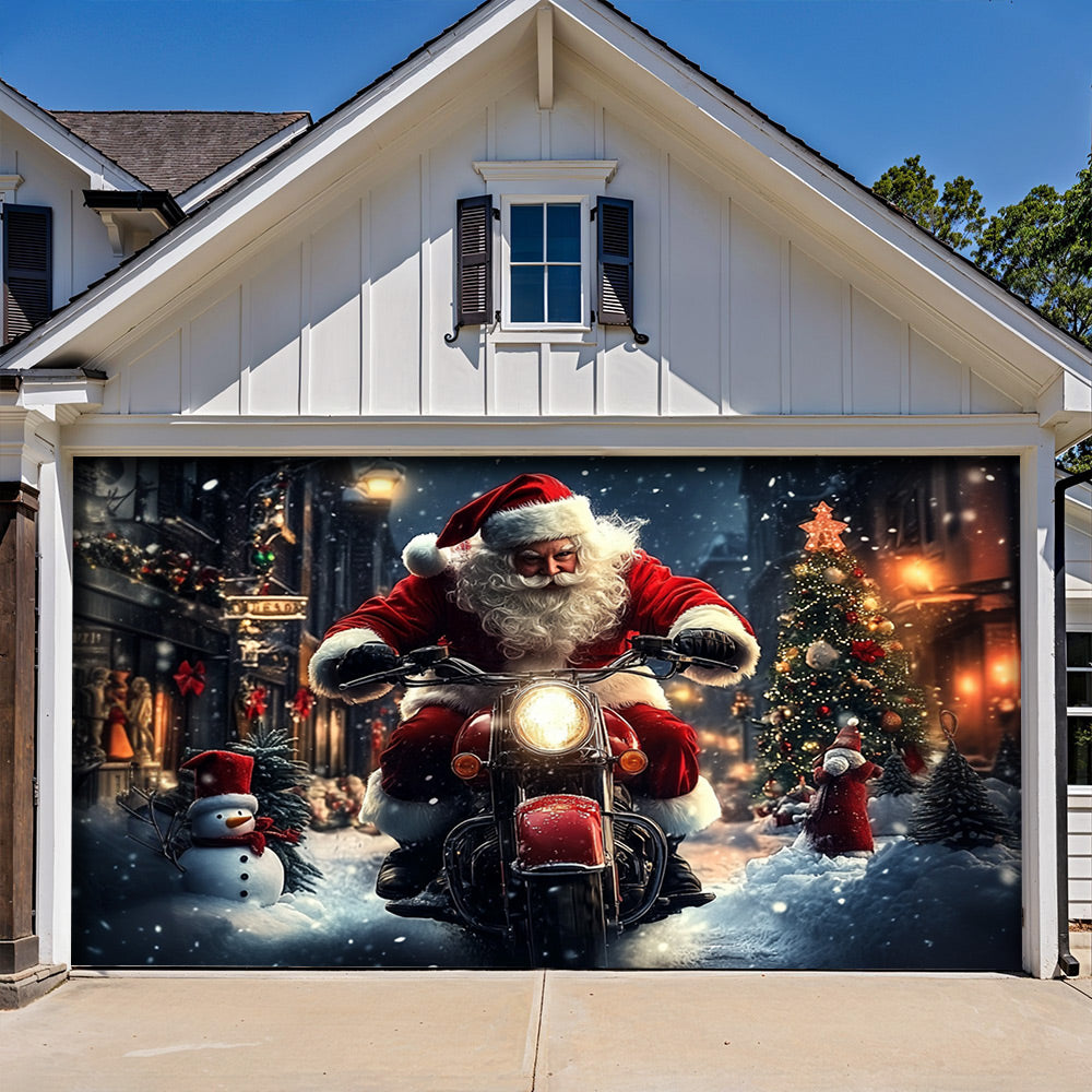 Lorva Christmas Garage Door Banner Decoration Nightmare Santa Motorcycle
