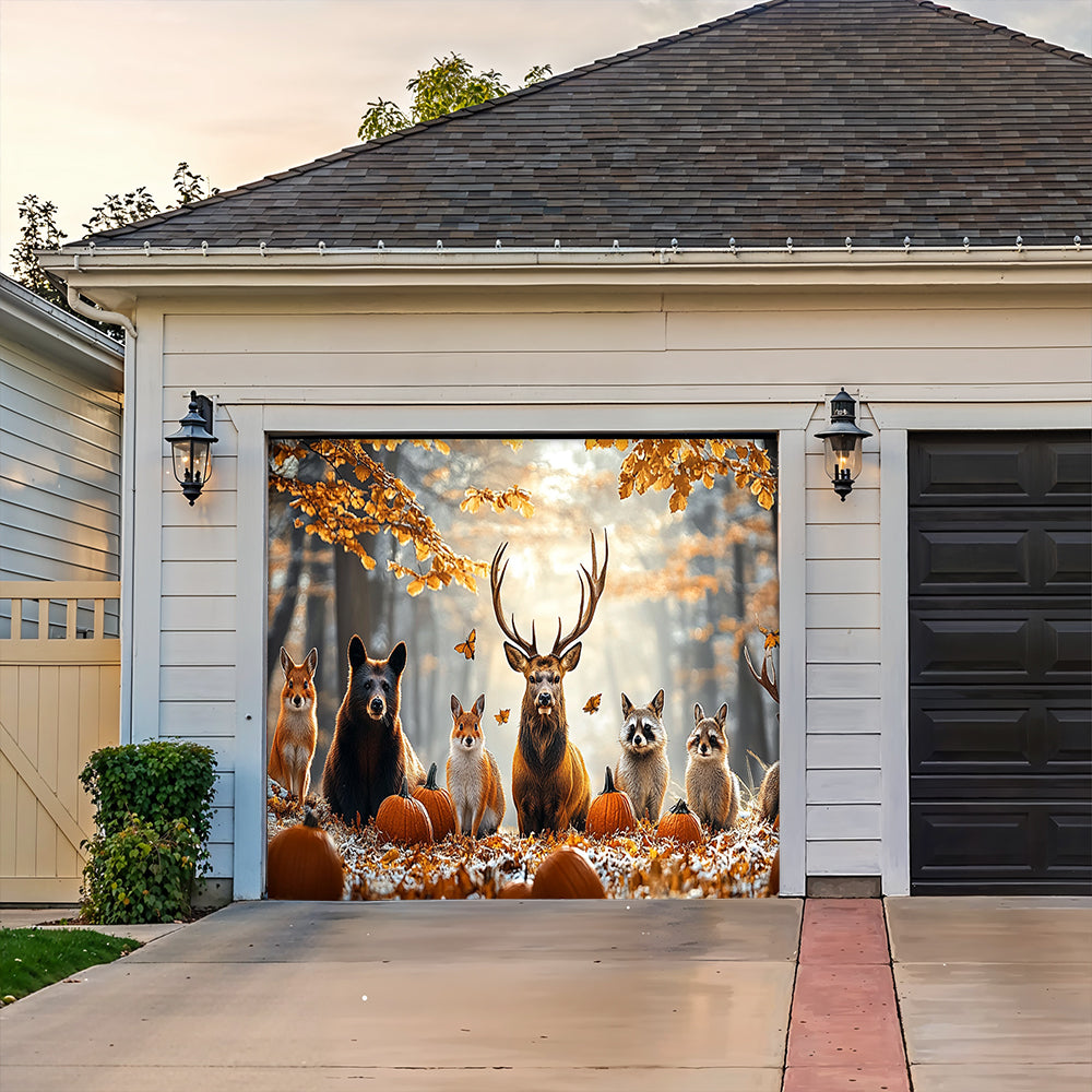 Lorva Garage Door Banner Decoration Fall Forest Companions