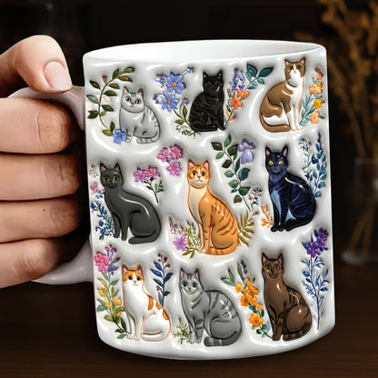 Lorva Mug Puffy Charming Floral Cats