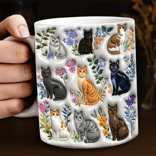 Lorva Flat Print Mug Puffy Charming Floral Cats