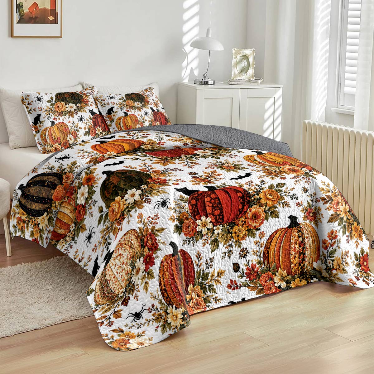 Lorva All Season Quilt 3-Piece Set Enchanted Floral Pumpkins