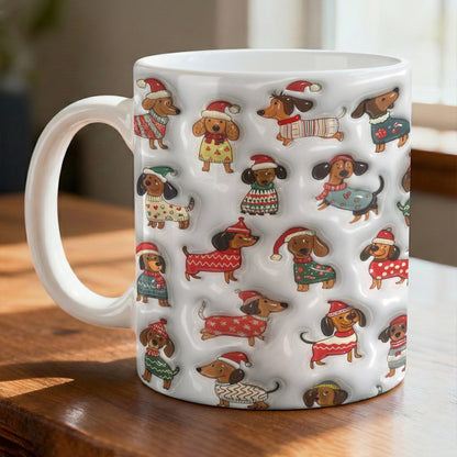 Lorva Dachshund Flat Print Mug Merry Christmas
