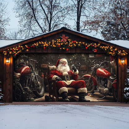 Lorva Christmas Garage Door Banner Decoration Santa’s Motorcycle Garage