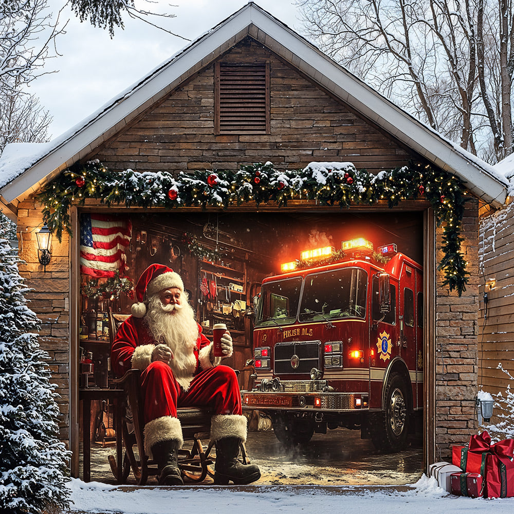 Lorva Garage Door Banner Decoration Christmas Firefighter Garage