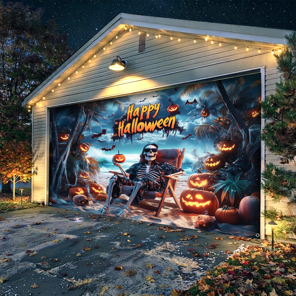 Lorva Halloween Garage Door Banner Decoration Spooky Halloween Beach Escape