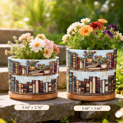 Lorva Reading Ceramic Plant Pot Vintage Floral Bookshelf