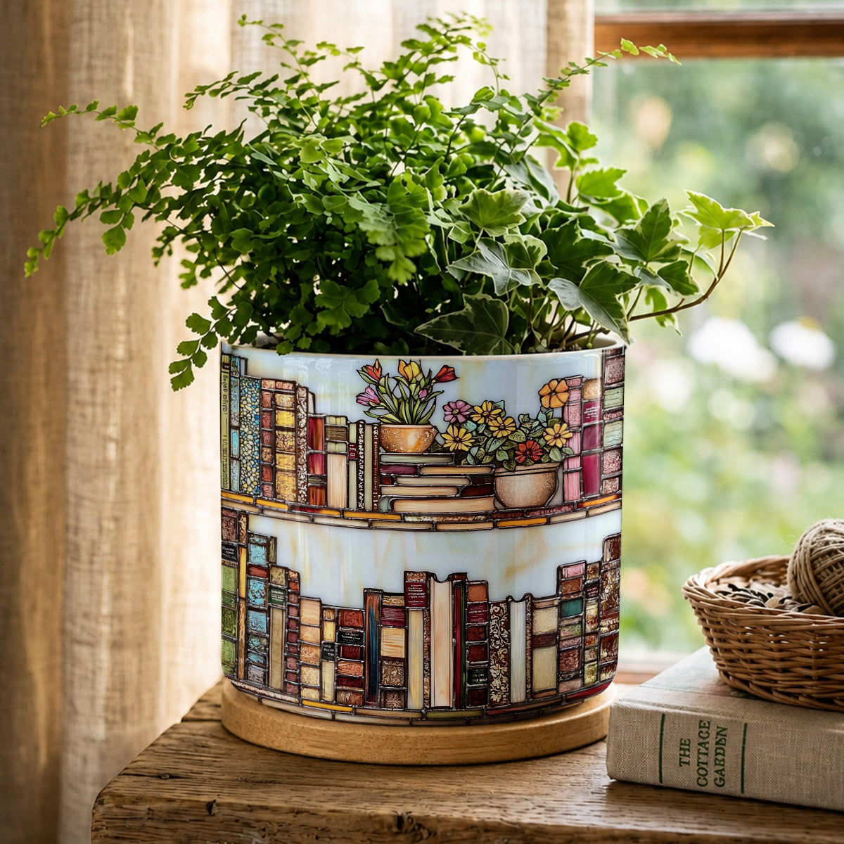 Lorva Reading Ceramic Plant Pot Vintage Floral Bookshelf