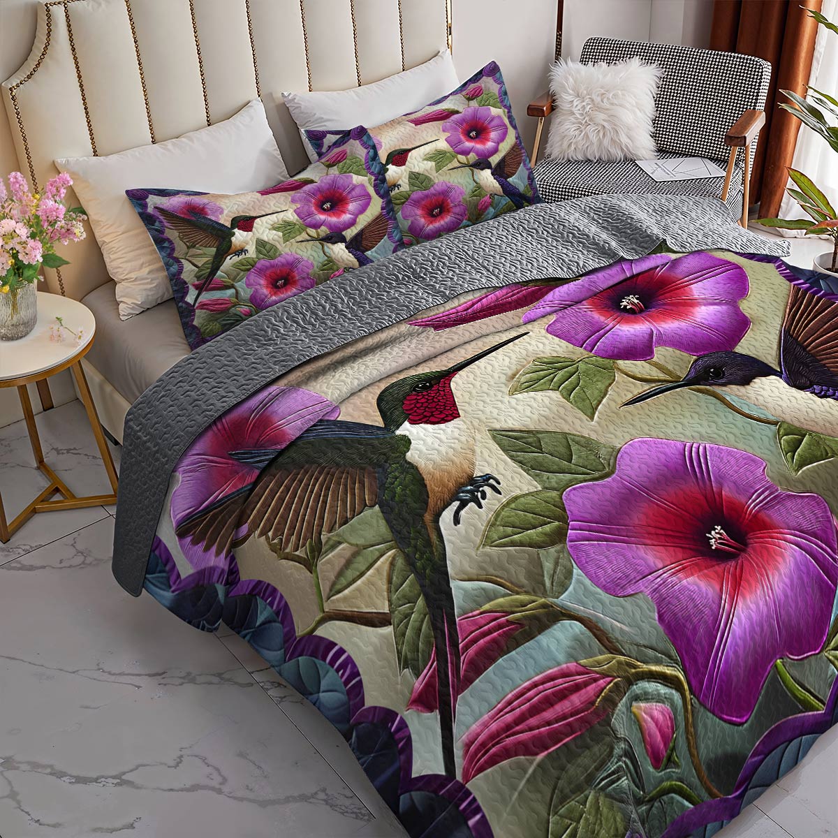 Lorva All Season Quilt 3-Piece Set Hummingbird Lovely