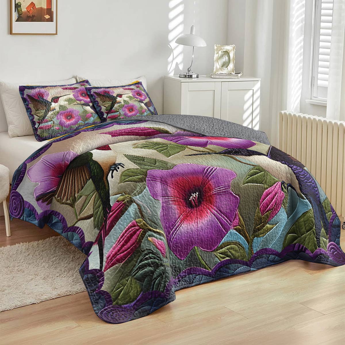 Lorva All Season Quilt 3-Piece Set Hummingbird Lovely