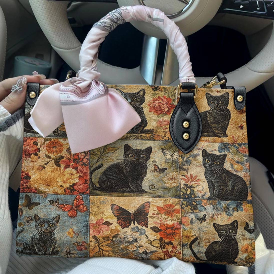 Lorva Leather Bag Mystic Floral Black Cat