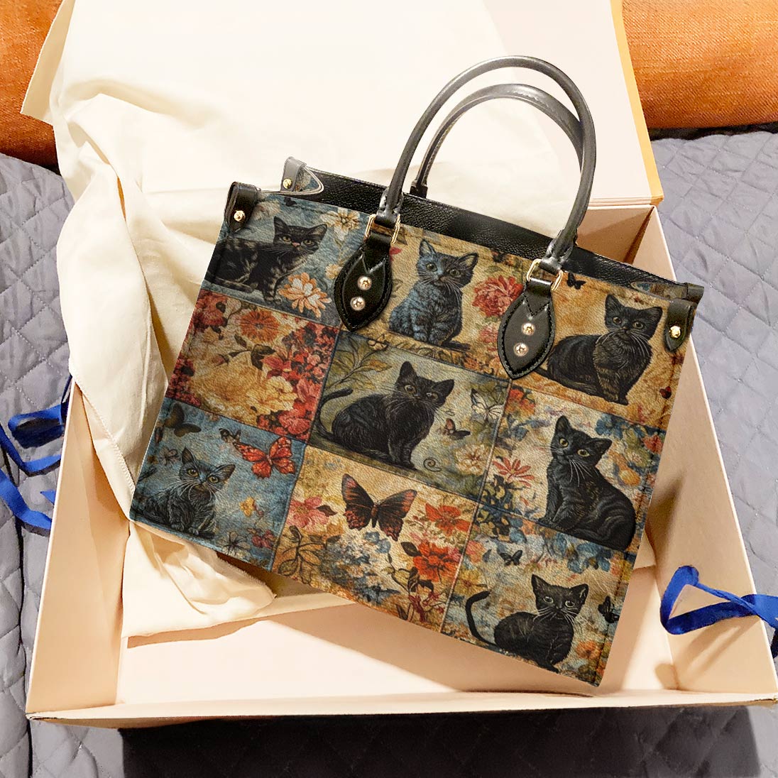 Lorva Leather Bag Mystic Floral Black Cat