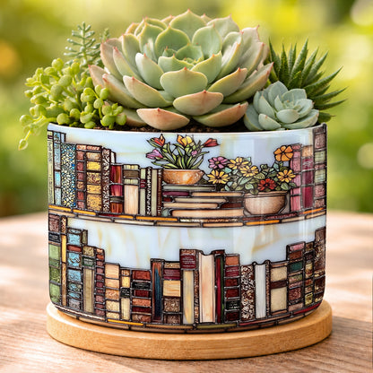 Lorva Reading Ceramic Plant Pot Vintage Floral Bookshelf