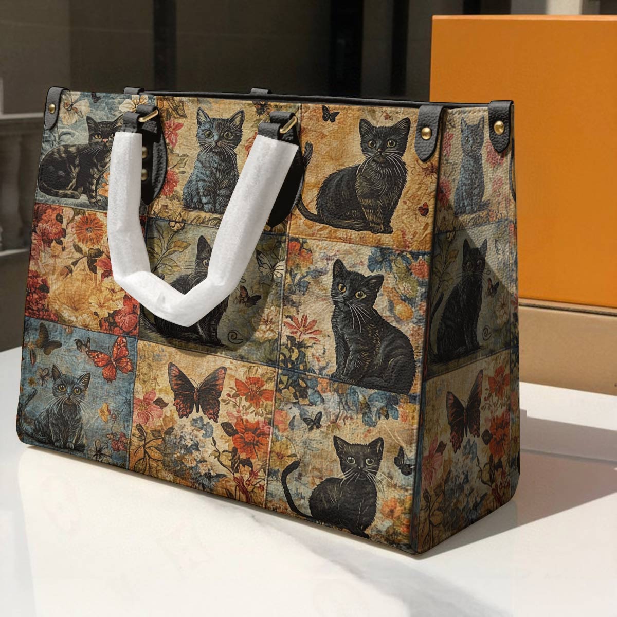 Lorva Leather Bag Mystic Floral Black Cat