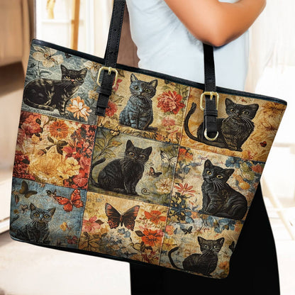 Lorva Leather Tote Bag Mystic Floral Black Cat