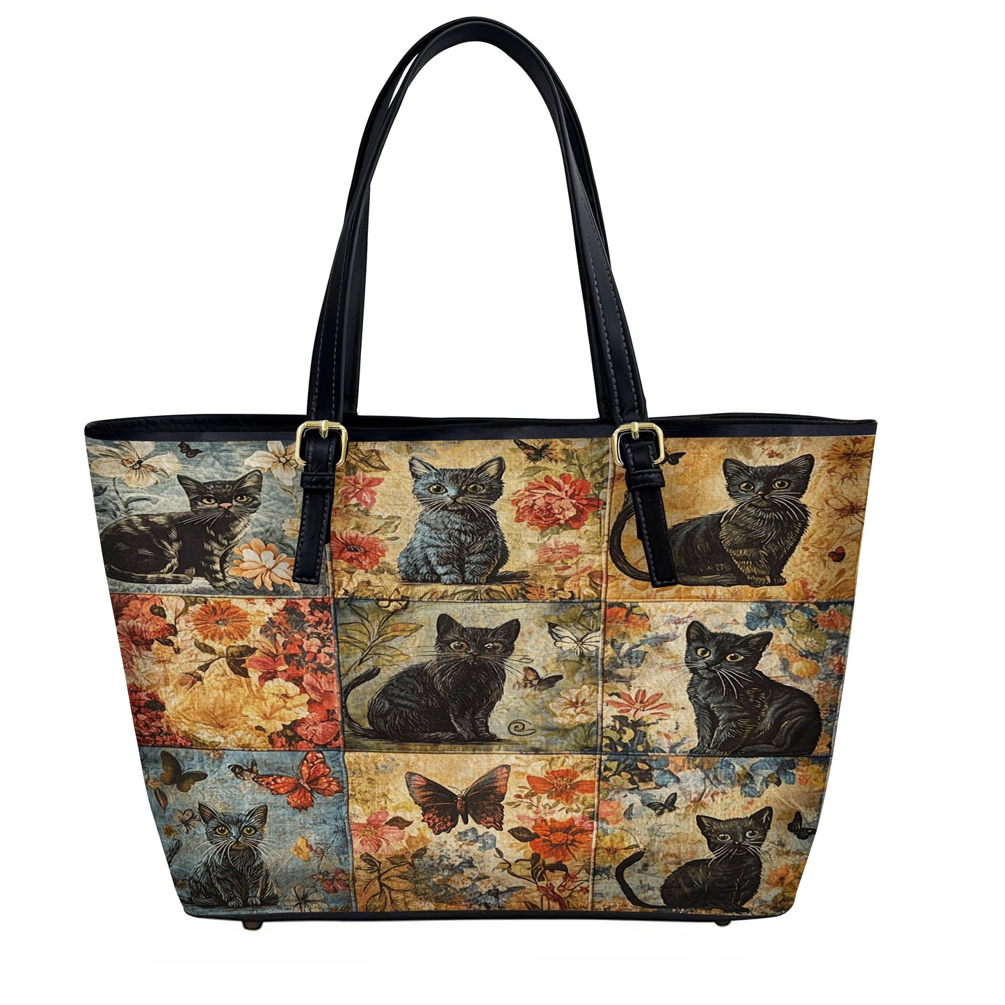 Lorva Leather Tote Bag Mystic Floral Black Cat