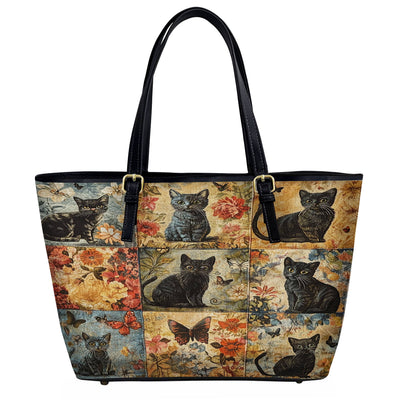 Lorva Leather Tote Bag Mystic Floral Black Cat