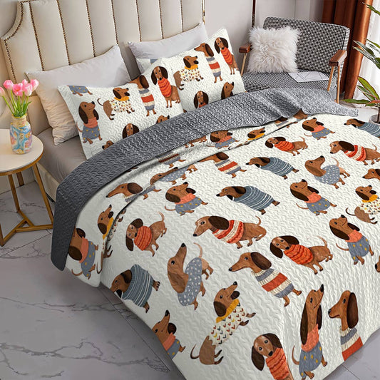 Lorva All Season Quilt 3-Piece Set Cute Dachshunds