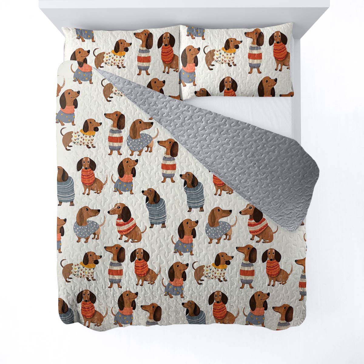 Lorva All Season Quilt 3-Piece Set Cute Dachshunds