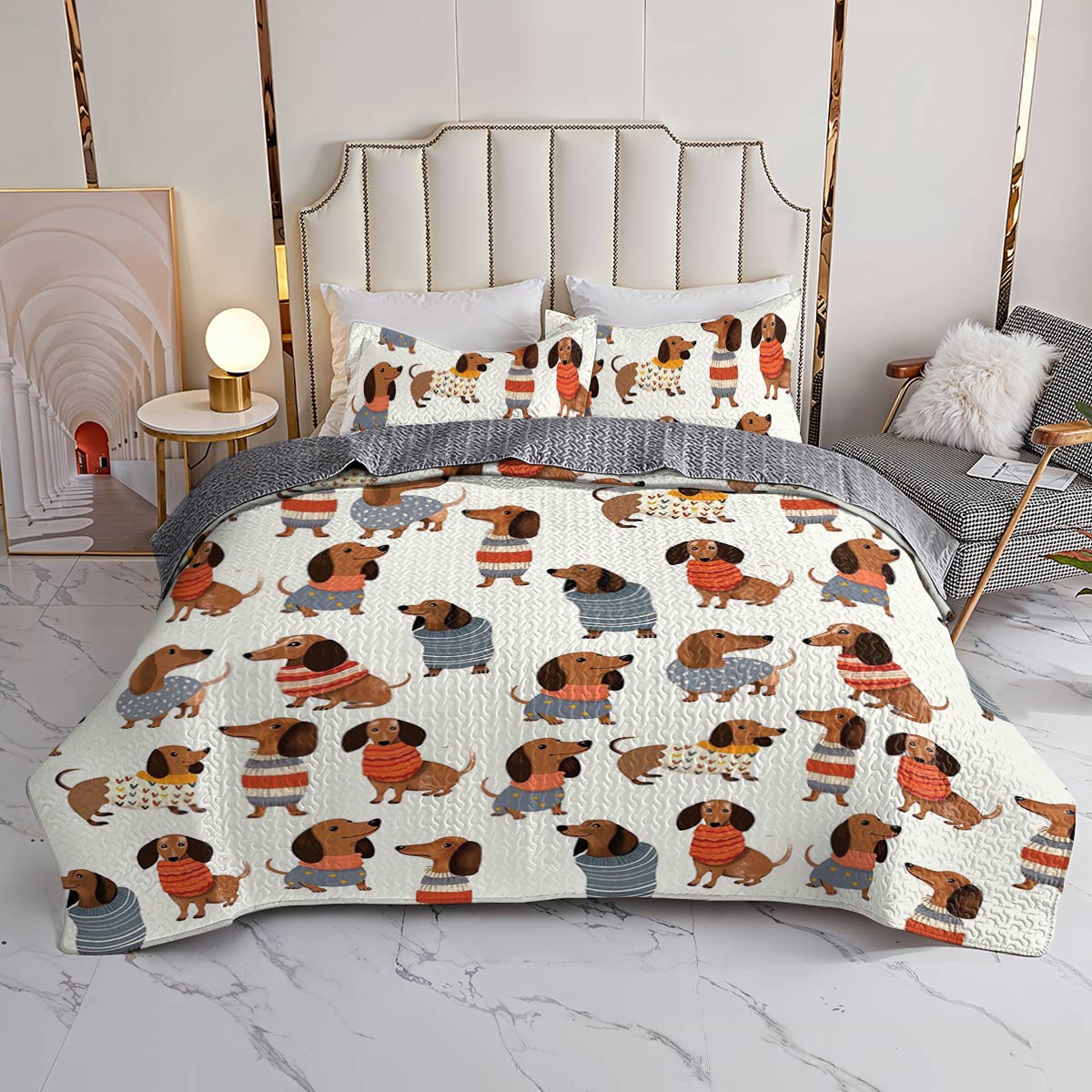 Lorva All Season Quilt 3-Piece Set Cute Dachshunds
